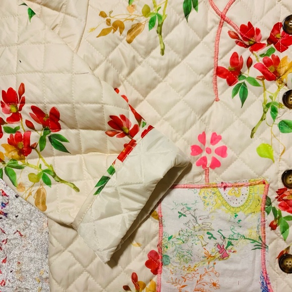 Free People Floral Quilted Jacket - Cream and Pink - Picture 3 of 4